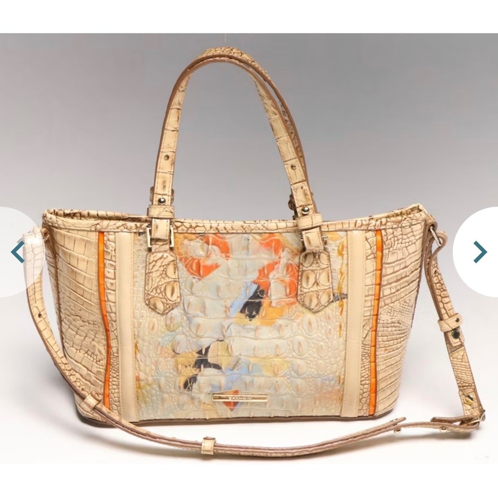 Brahmin Medium Asher Tote Watercolor Melbourne Leather Satchel Womens Tan Multi